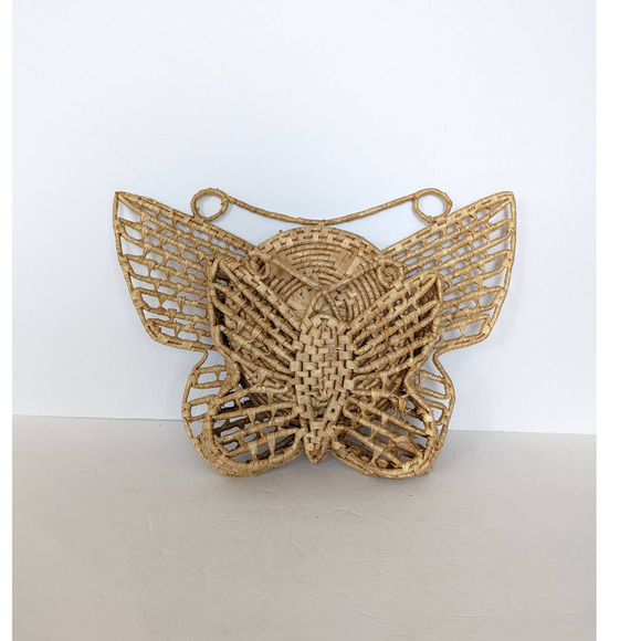 Vintage Other - Butterfly Trivet Holder Wall Boho Decor Vintage Retro 80s Woven Wicker